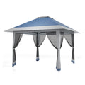 OEM Outdoor Pop Up Gazebo Canopy Tent Double Roof with Mosquito Netting Waterproof Blue 13x13ft