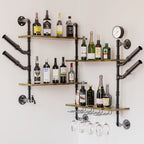 OEM Wall Wine Rack Industrial Pipe Shelves Glass Holder Black