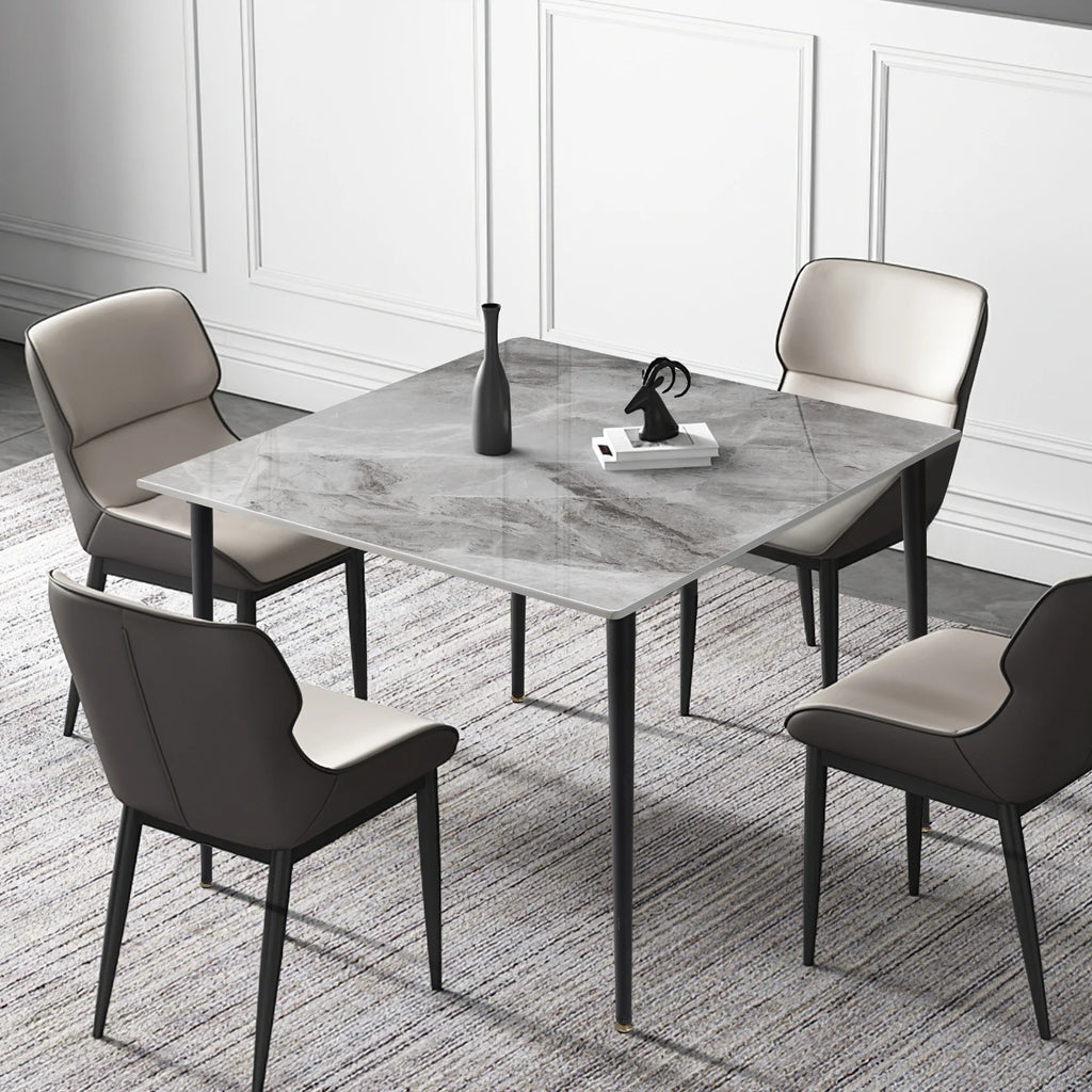 OEM Dining Table Sintered Stone Top Metal Legs Gloss White