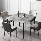 OEM Dining Table Sintered Stone Top Metal Legs Gloss White
