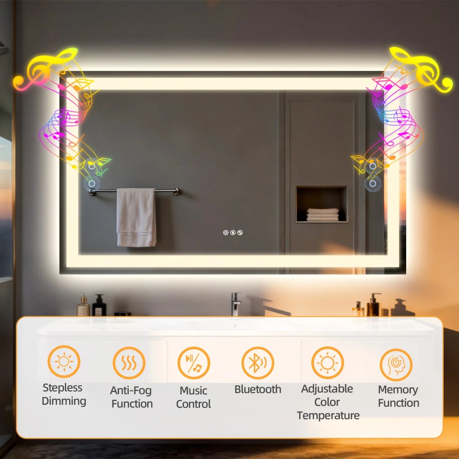 OEM Bathroom Mirror LED Backlit Bluetooth Speaker Silver