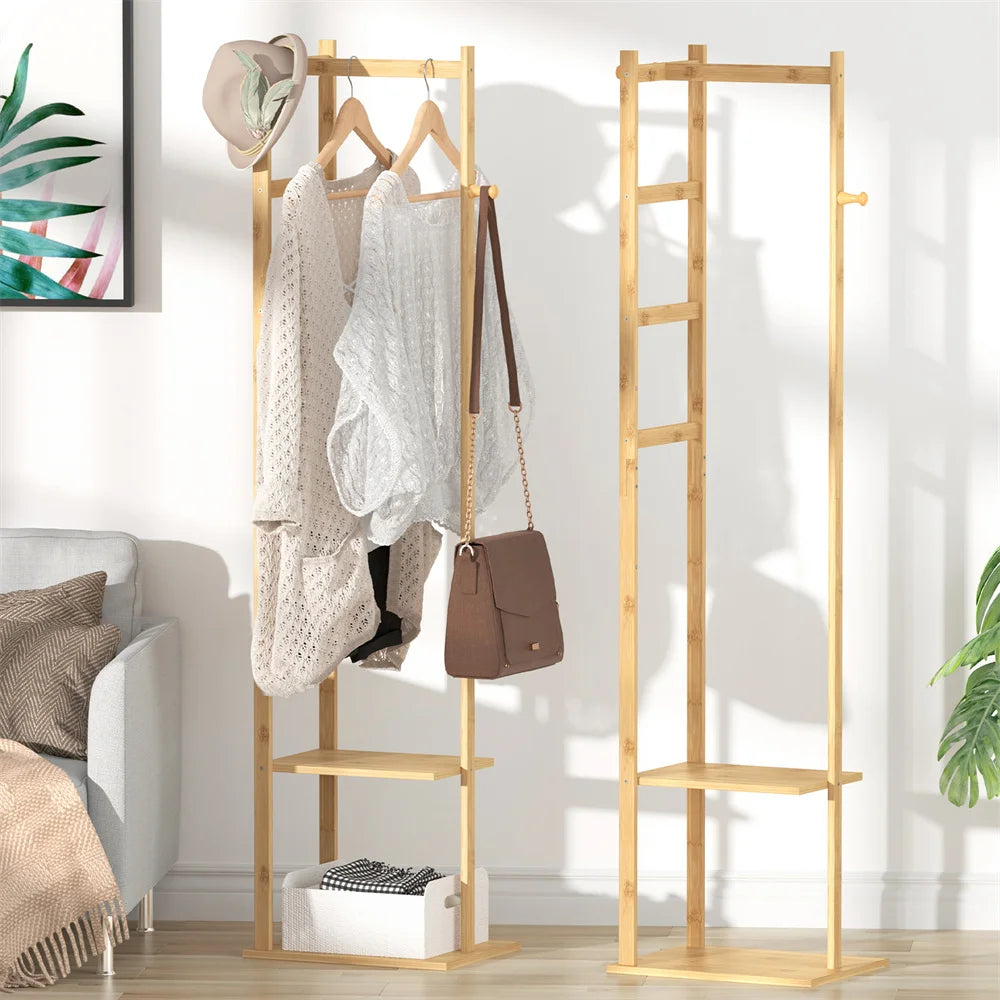 OEM Coat Rack Bamboo Storage Shelf Natural