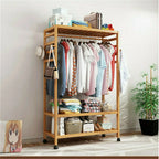 OEM Rolling Clothes Rack Storage Shelves Khaki