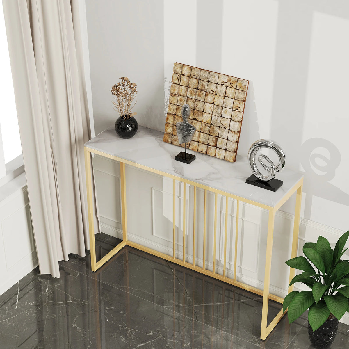OEM Console Table Marble Top White & Gold