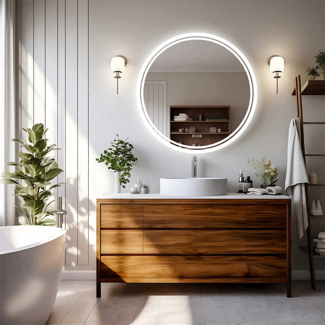OEM Bathroom Mirror Round LED Touch Sensor Silver
