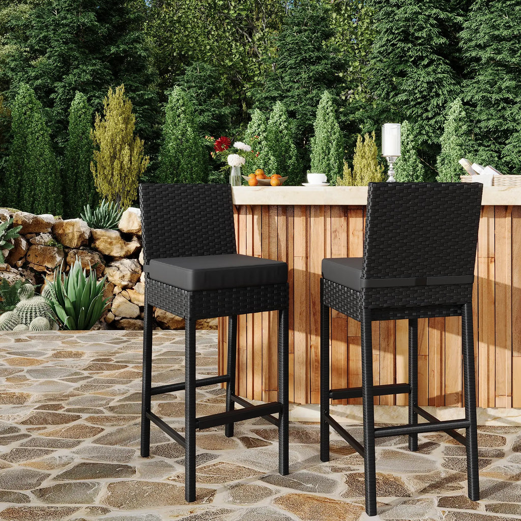 Patio Barstools Set of 2 - Armless - Black/Grey