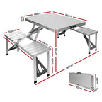 OEM Portable Folding Camping Table Set with Bench Seats Silver 85x66x66.5cm