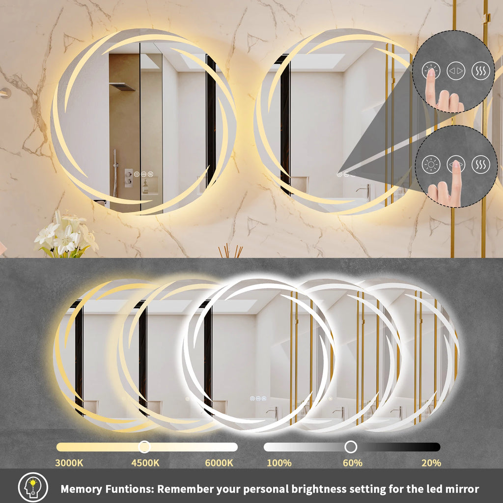 OEM Bathroom Mirror Round LED Anti-Fog 3 Colour Lights Silver 60cm