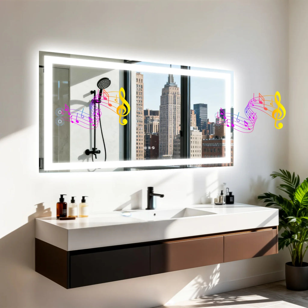 OEM Bathroom Mirror LED Backlit Bluetooth Speaker Silver