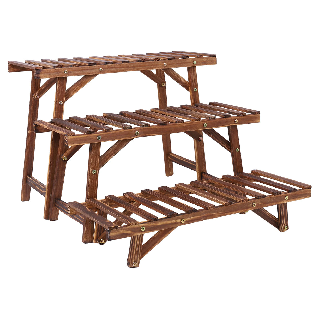 OEM Plant Display Rack 3-Tier Stepped Corner Dark Brown