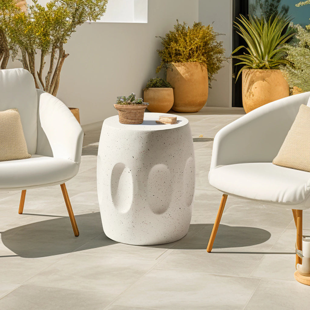OEM Side Table Lightweight Concrete Faux Terrazzo White
