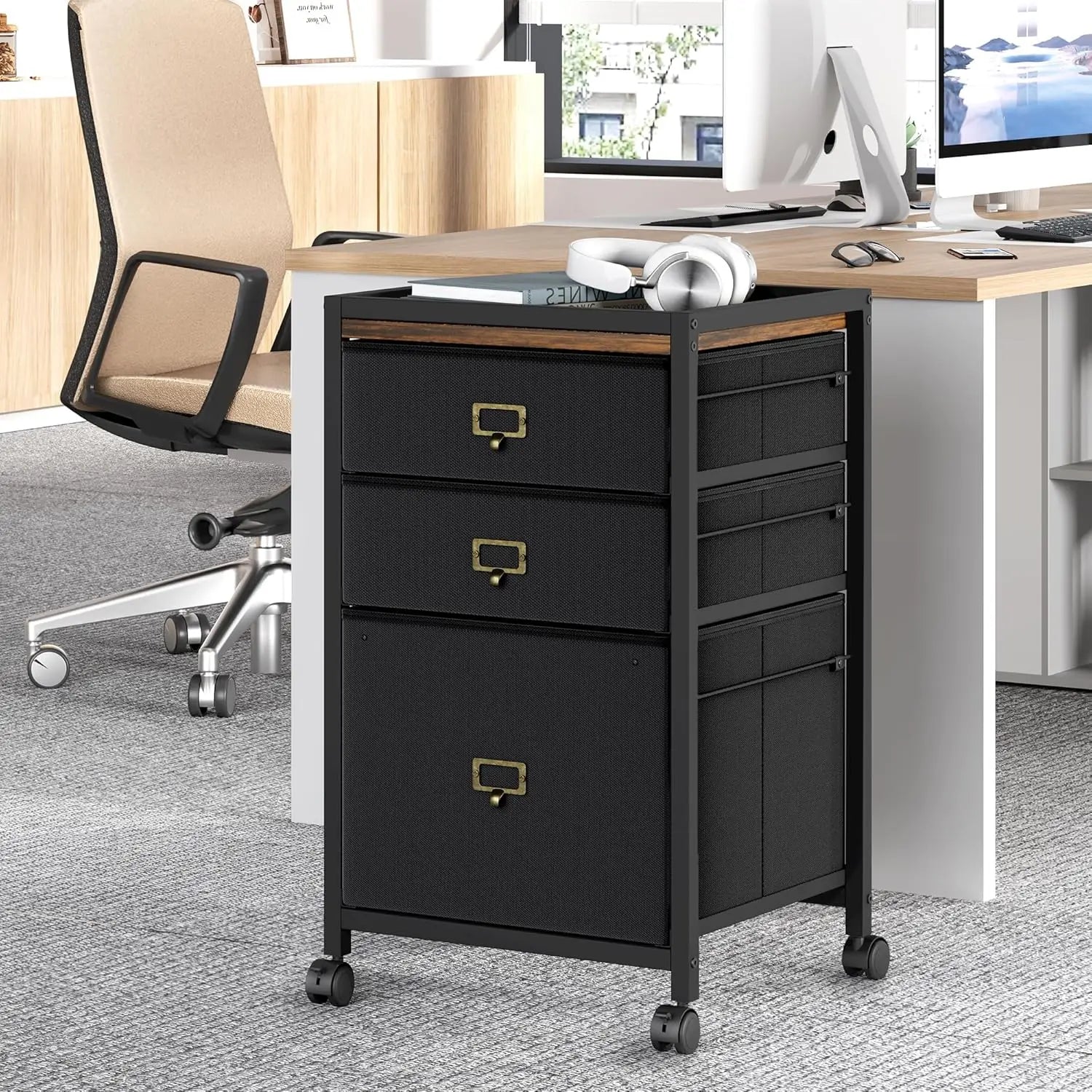 File Cabinet with 3 Drawers - Black
