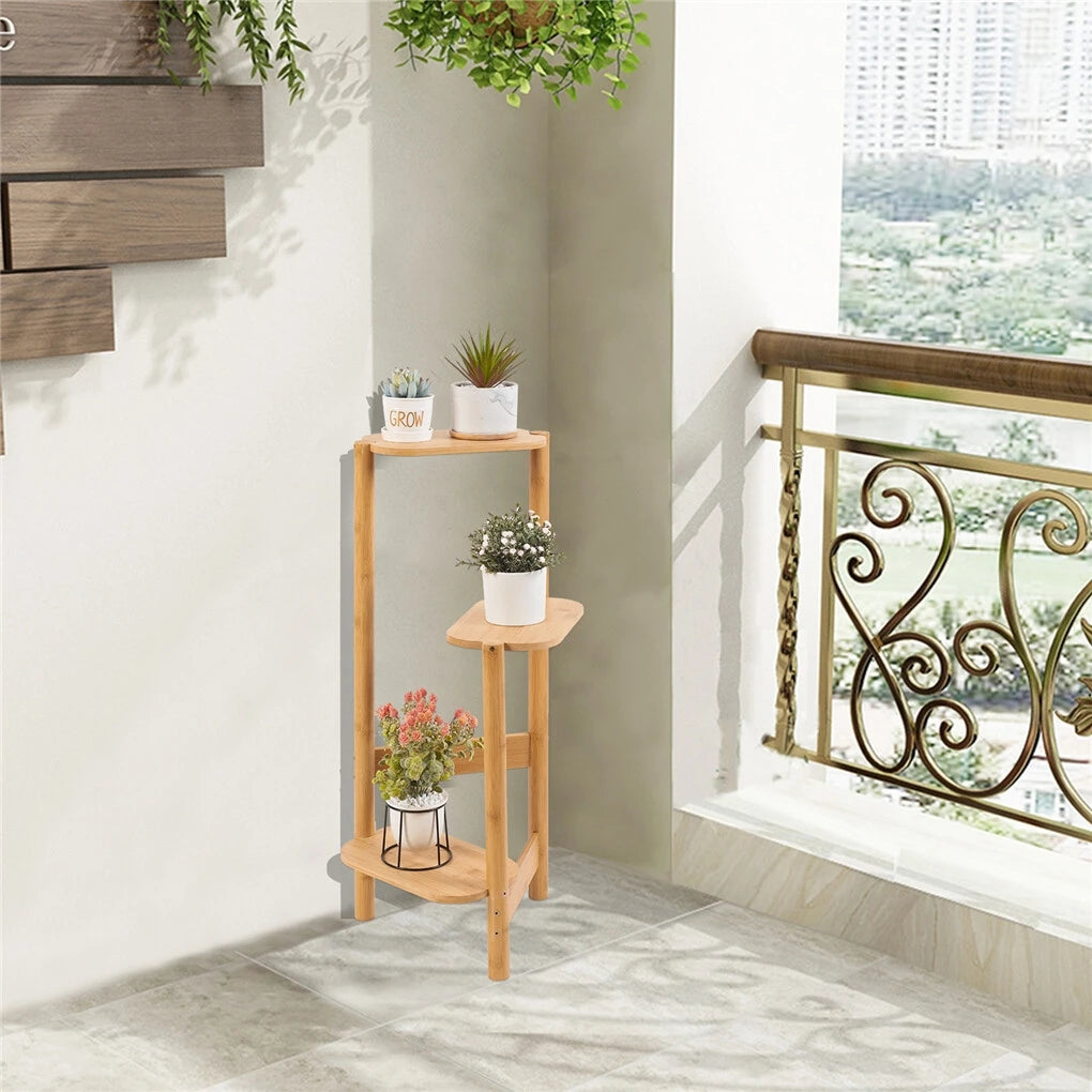 OEM Plant Stand 3-Tier Bamboo Shelf Corner Natural