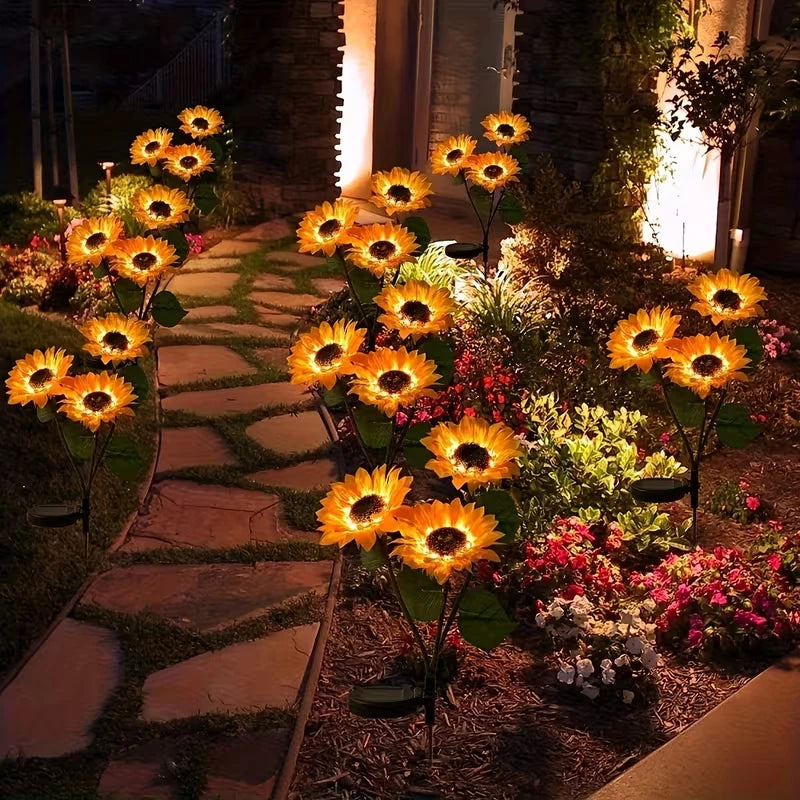 OEM Solar Sunflower Garden Lights 3-Head LED Outdoor 4 Pack