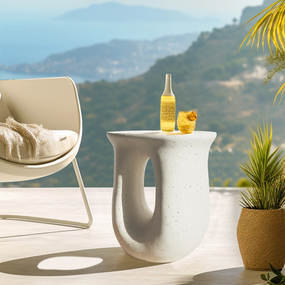 OEM U-Shaped Side Table Modern Off White