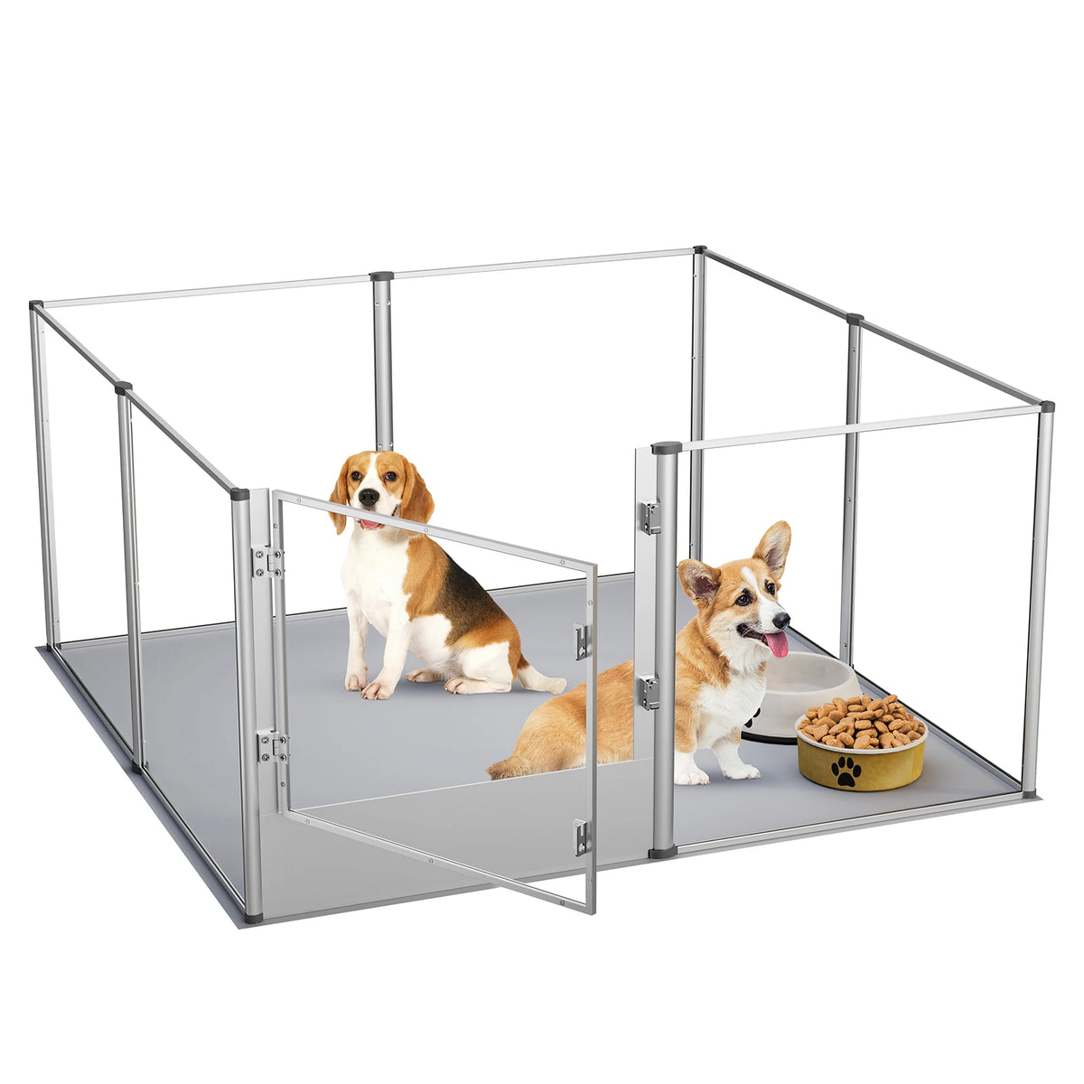 OEM Acrylic Dog Playpen 8 Panels Waterproof Pad Silver 120x120x61cm