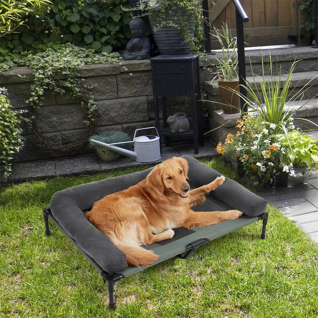 OEM Pet Bed Elevated Cooling Detachable Plush Bolster Gray Large