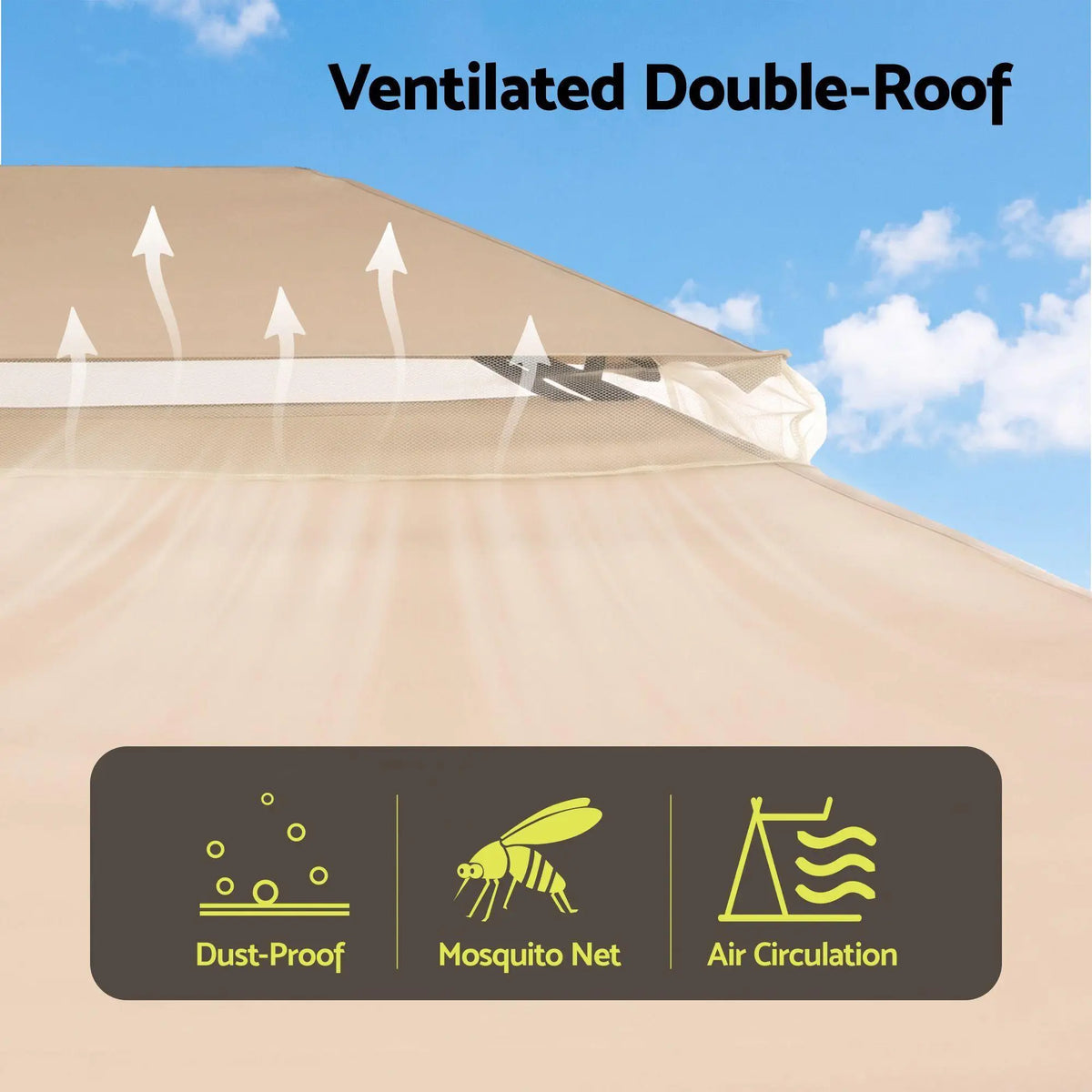OEM Outdoor Gazebo Canopy Steel Frame Curtains Beige 3x4m