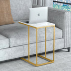 C-Shaped End Side Table - Marble Top - Gold & White