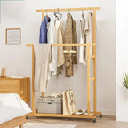 OEM Clothes Rack Bamboo Wheels Locks Light Oak