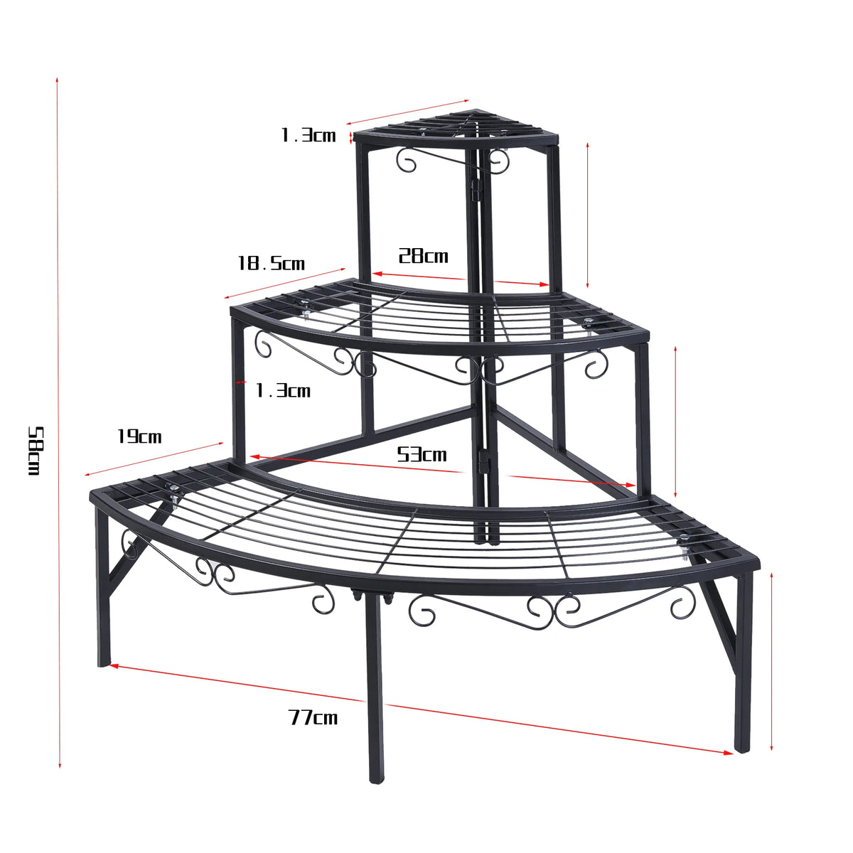 OEM Plant Stand 3-Tier Quarter Round Metal Corner Shelf