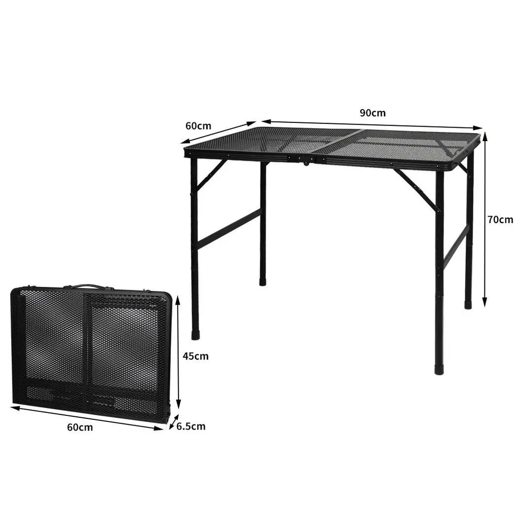 OEM Folding Grill Table Adjustable Height Steel Mesh Top Black 90 × 60 ×70cm