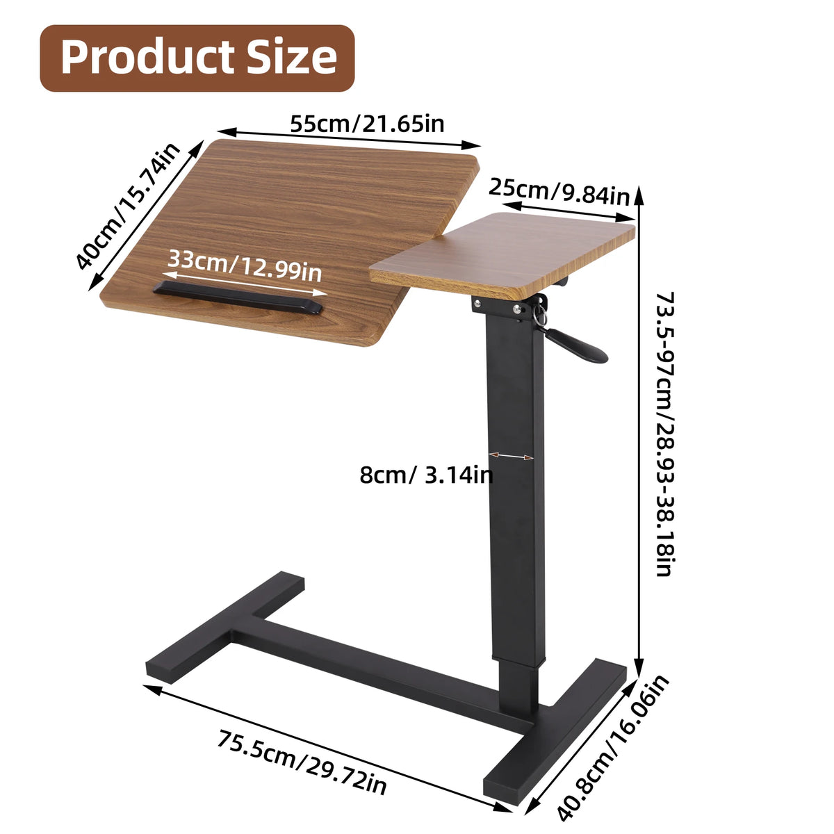 OEM Bedside Table Adjustable Height Wheels Black/Walnut