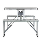 OEM Portable Folding Camping Table Set with Bench Seats Silver 85x66x66.5cm
