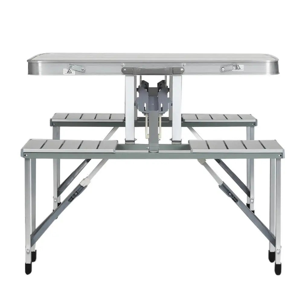 OEM Portable Folding Camping Table Set with Bench Seats Silver 85x66x66.5cm