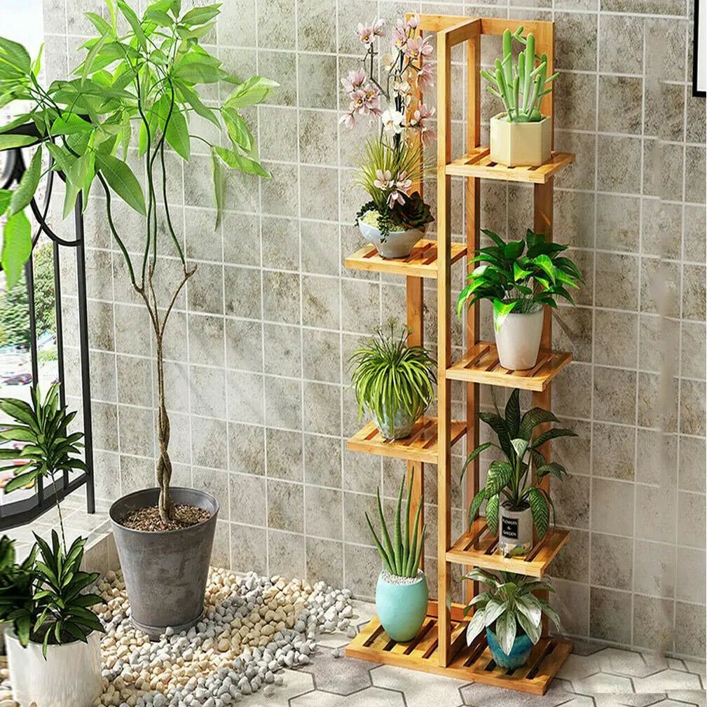 OEM Plant Stand 5-Tier Bamboo Indoor Outdoor Natural 40x20.2x102cm