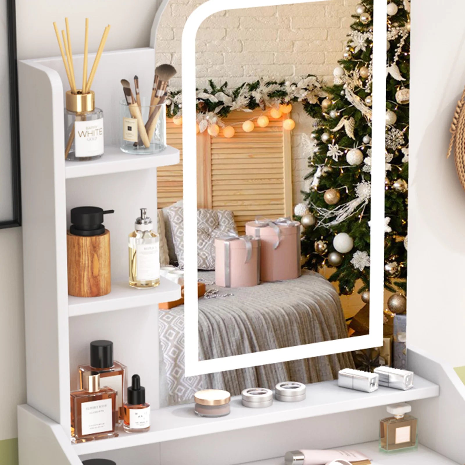 OEM Makeup Vanity Desk LED Mirror Storage White