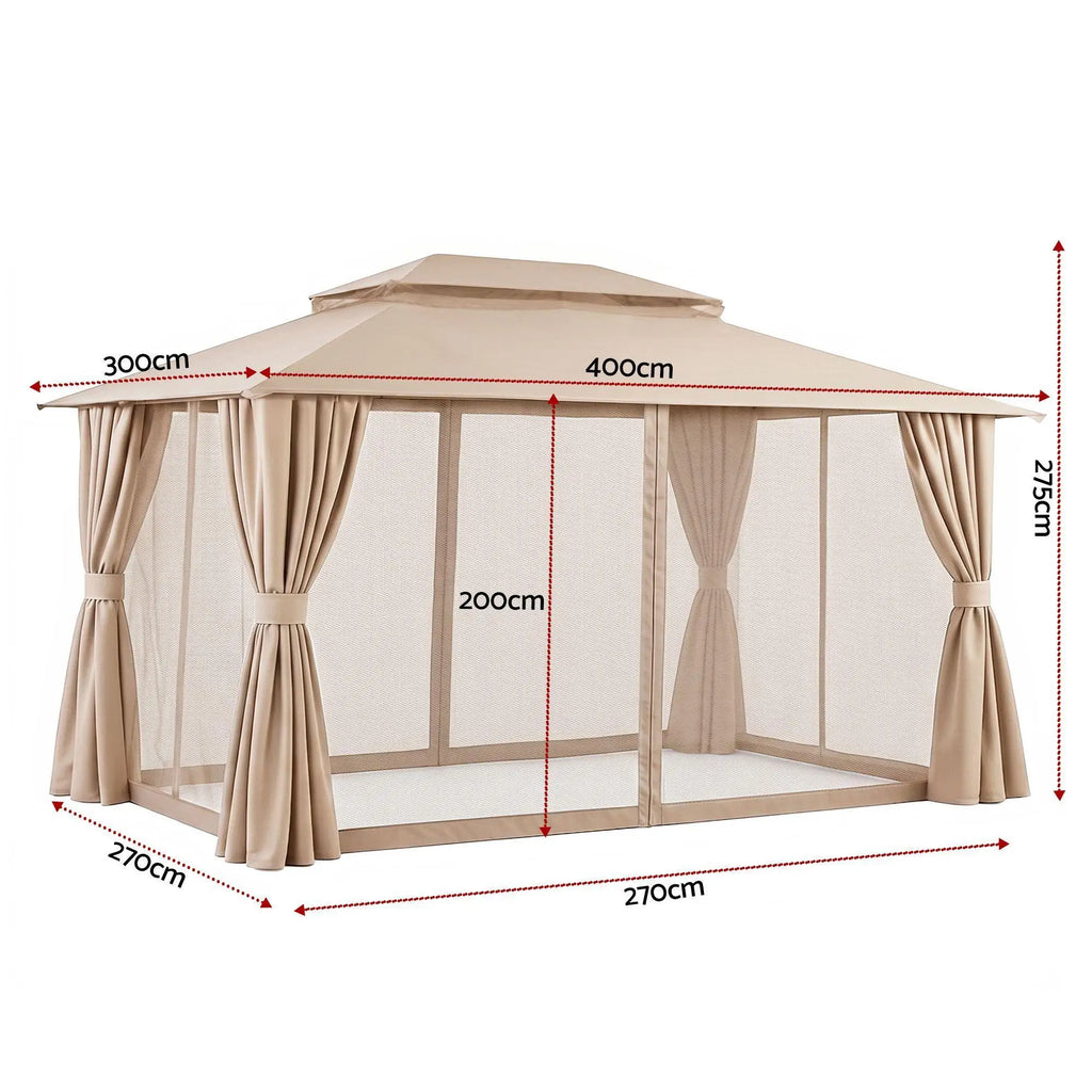 OEM Outdoor Gazebo Canopy Steel Frame Curtains Beige 3x4m