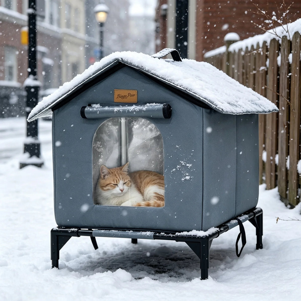 OEM Insulated Outdoor Cat Shelter Waterproof Oxford Fabric Dark Grey 45x42x55cm