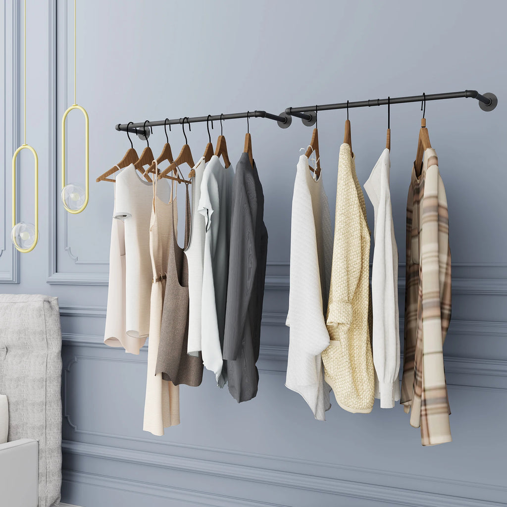 Industrial Pipe Clothes Rail – Wall Mounted - Black
