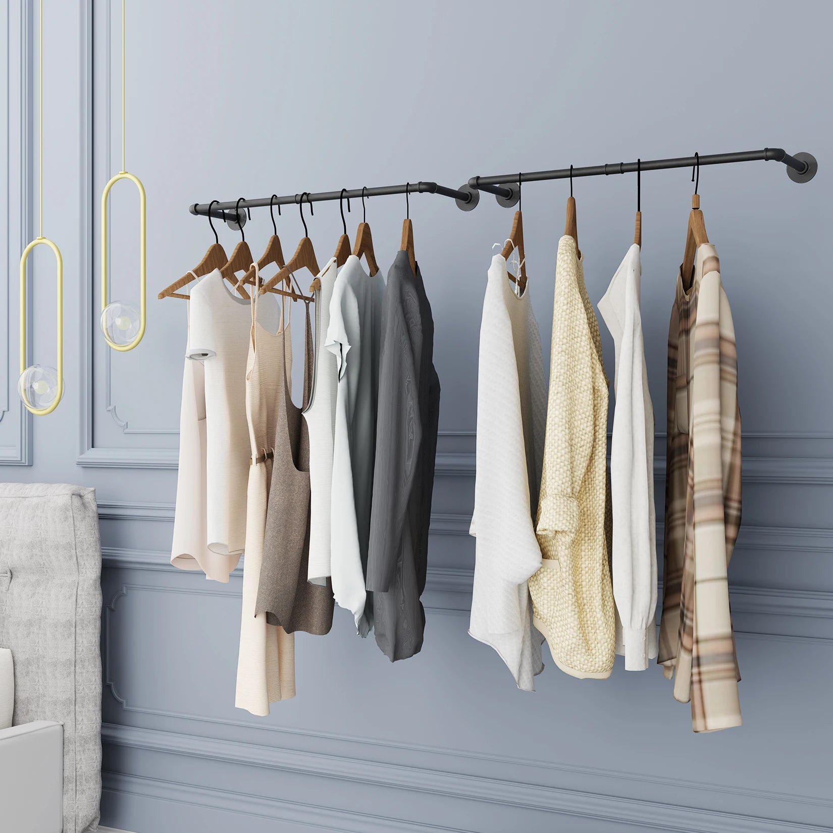 Industrial Pipe Clothes Rail – Wall Mounted - Black