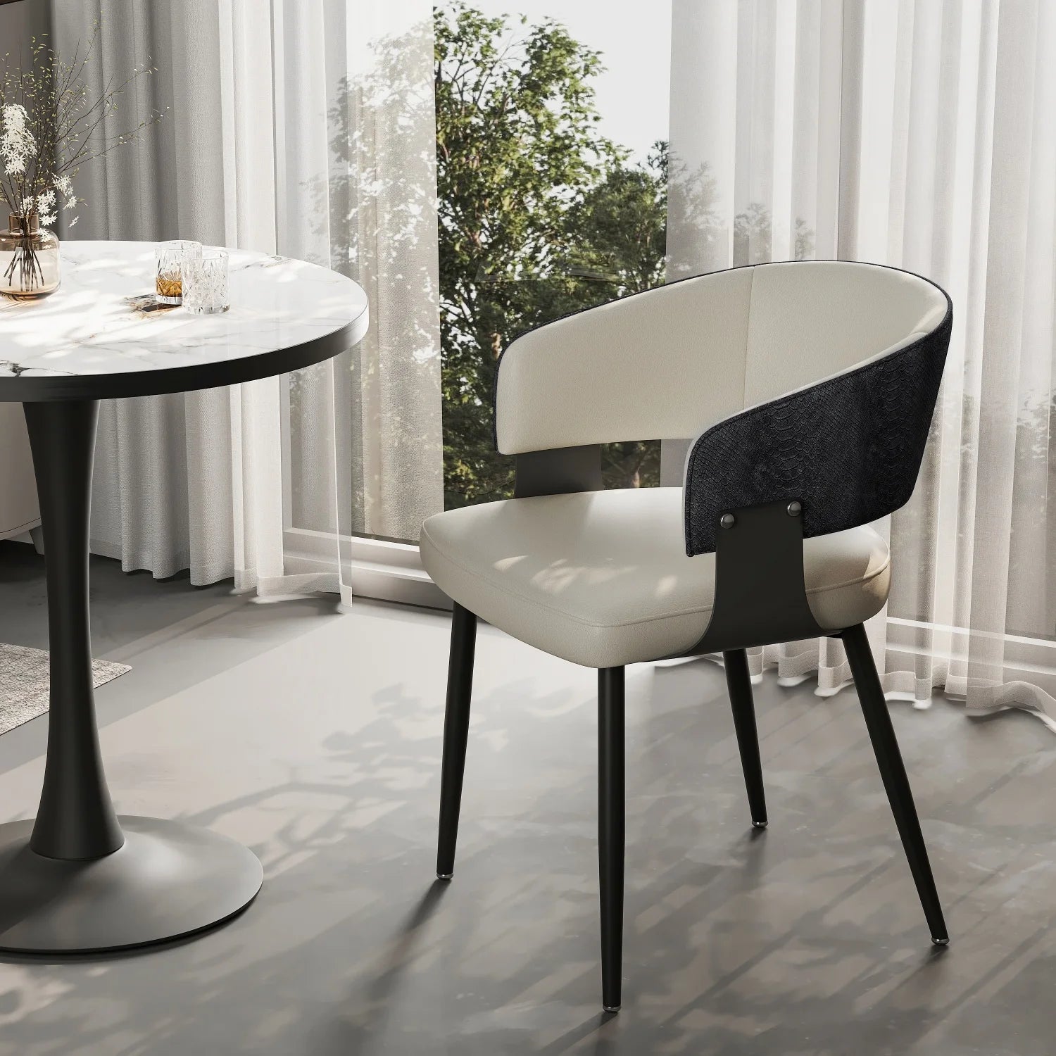OEM Dining Chairs Microfiber Leather Upholstered Black