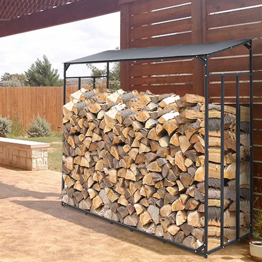 OEM Firewood Log Rack Metal Frame Protective Cover Black