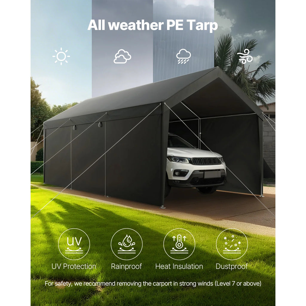 OEM Portable Carport Canopy Removable Sidewalls Zipper Door Gray 10x20ft