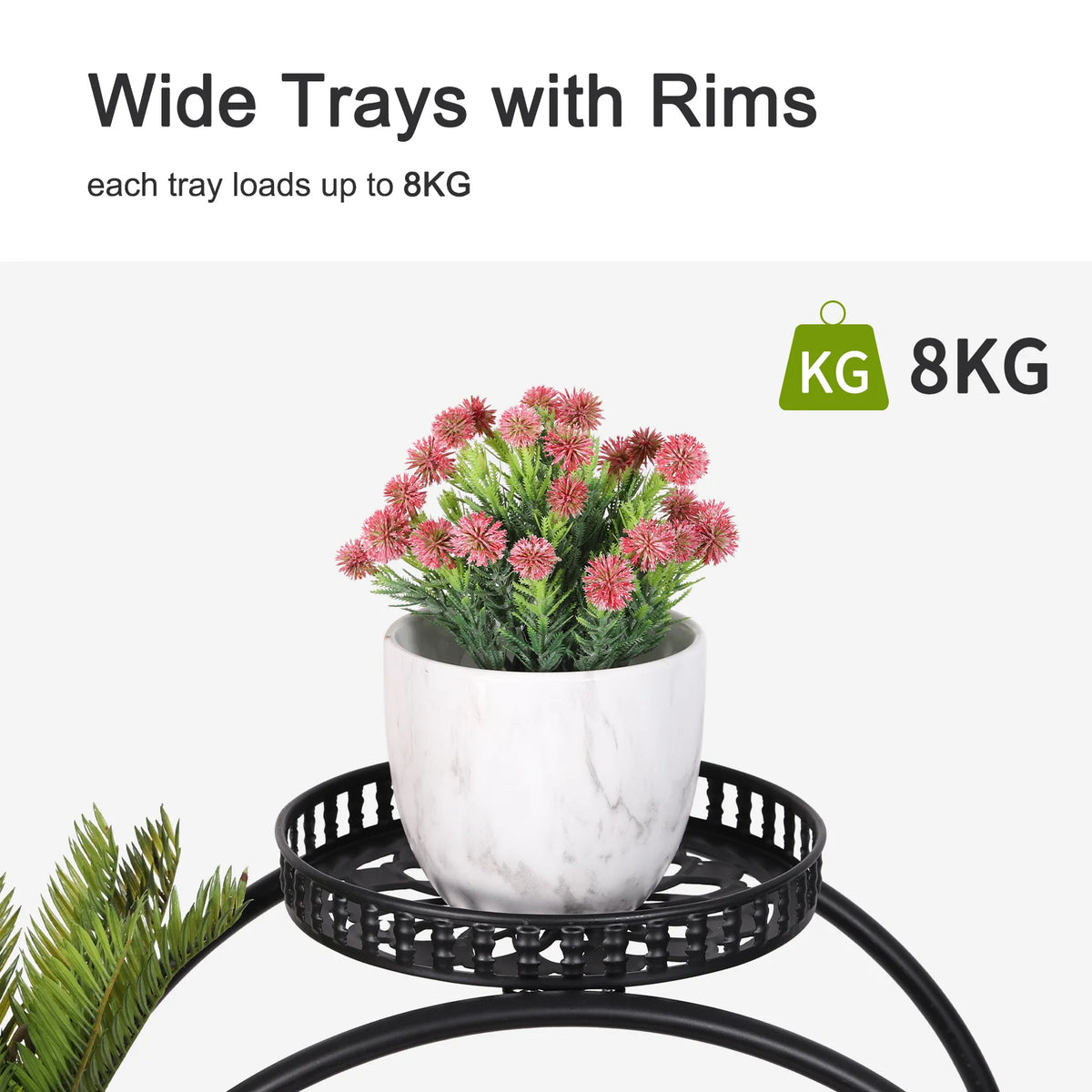 OEM Plant Stand Balcony Wheels Black 72.5x32.5x78.5CM