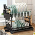 OEM 2-Tier Dish Drying Rack Auto Drain Cup Utensil Holder Black 42x30x32cm
