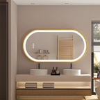 OEM Bathroom Mirror LED Illuminated Oval Aluminium Frame Gold