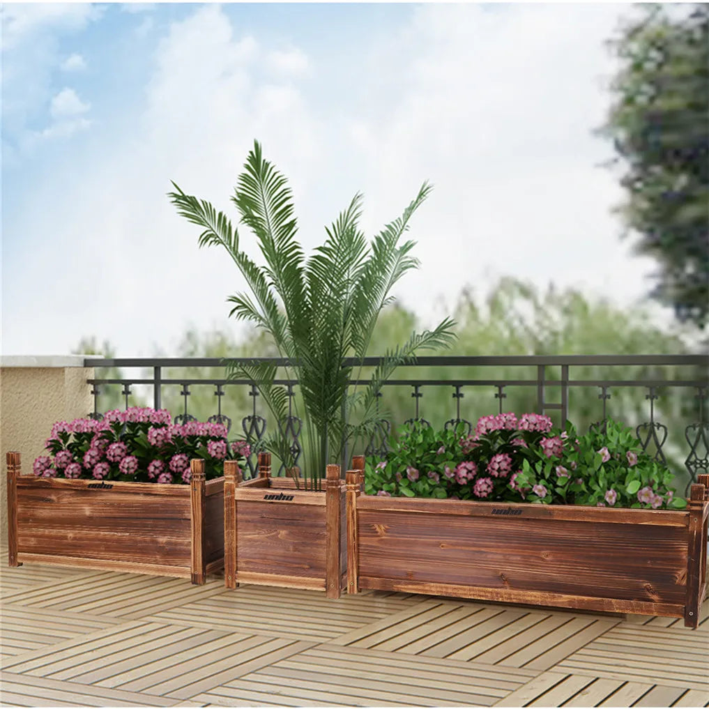 OEM Planter Box Pine Wood Frame Dark Brown Medium