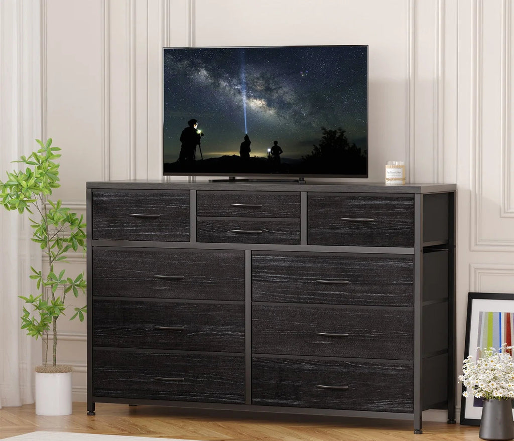 10-Drawer Storage Dresser - MDF - Black