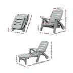 OEM Folding Sun Lounger Chair with Wheels 5-Position Adjustable Outdoor Recliner Grey 186x75.5cm
