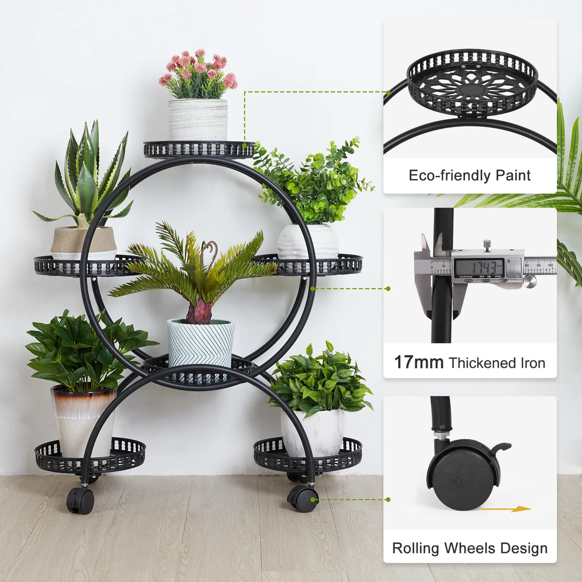 OEM Plant Stand Balcony Wheels Black 72.5x32.5x78.5CM