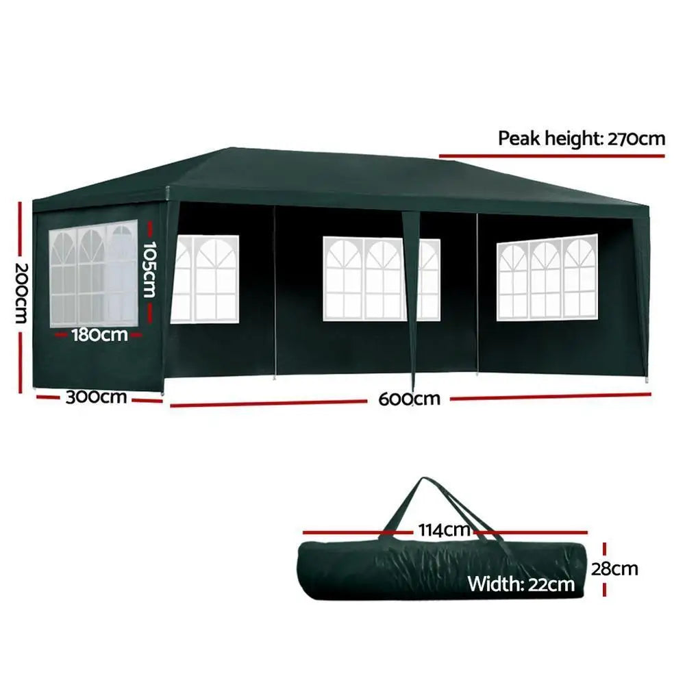 OEM Outdoor Marquee Gazebo Tent with 4 Removable Window Side Panels Steel Frame Green 3x6m