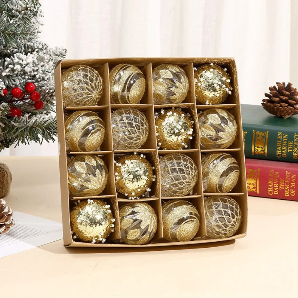 OEM Christmas Ball Ornaments Glitter Electroplated Plastic Xmas Tree Hanging Baubles Gold 6cm 16 Pack