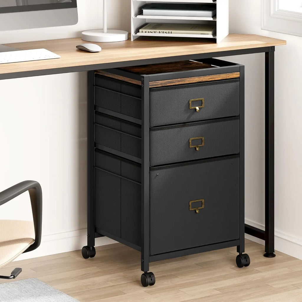 File Cabinet with 3 Drawers - Black