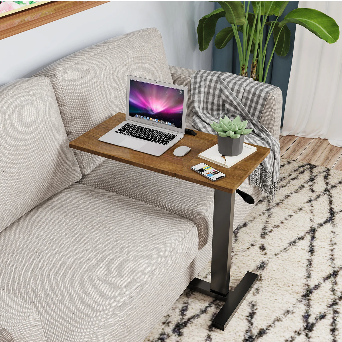 OEM Bedside Table Adjustable Height Wheels Black/Walnut