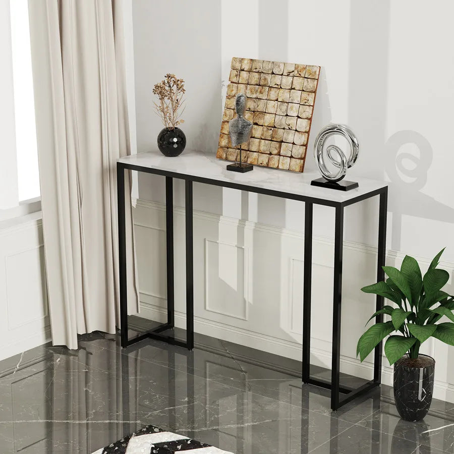 OEM Console Table Sintered Stone Top Metal Frame Black/White